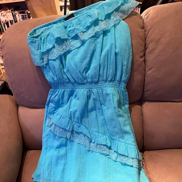 2b Bebe One-shoulder Turquoise Dress Size M Medium - Picture 4 of 7